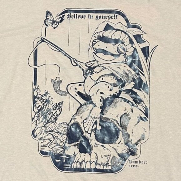 Unbranded Mens L Believe in Yourself Graphic Print Tshirt Frog Skull Crew Neck - Picture 1 of 9